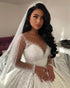 Gorgeous 2020 Sheer Long Sleeve Wedding Gowns Beadings Deep V-Neck Satin Bridal Ball Gown